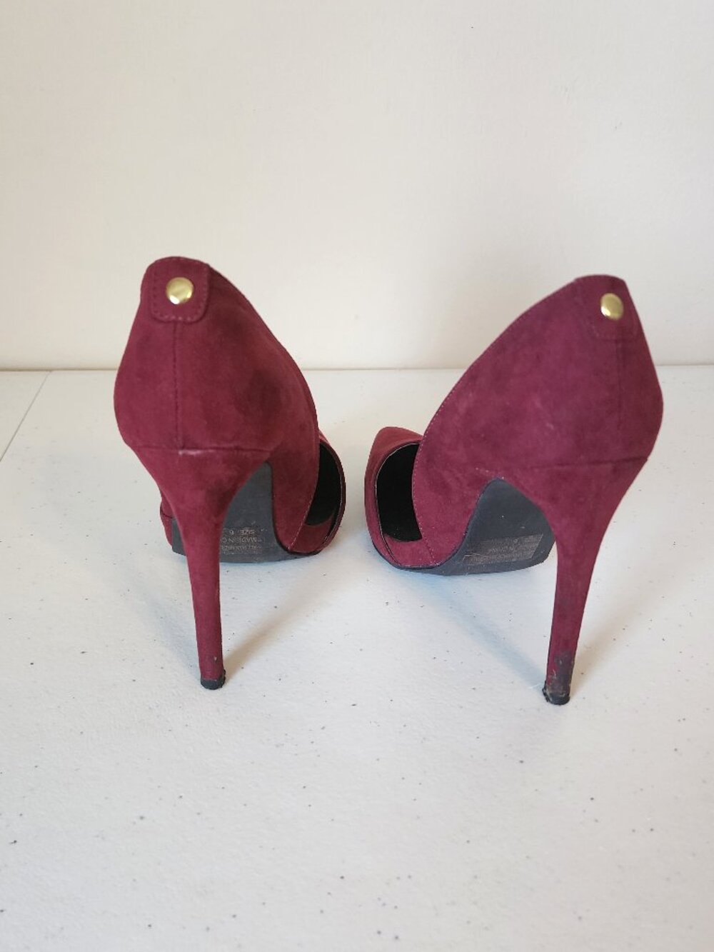 Burgundy Suede Stiletto Heels | Cutout Pointed Toe | Size 6
